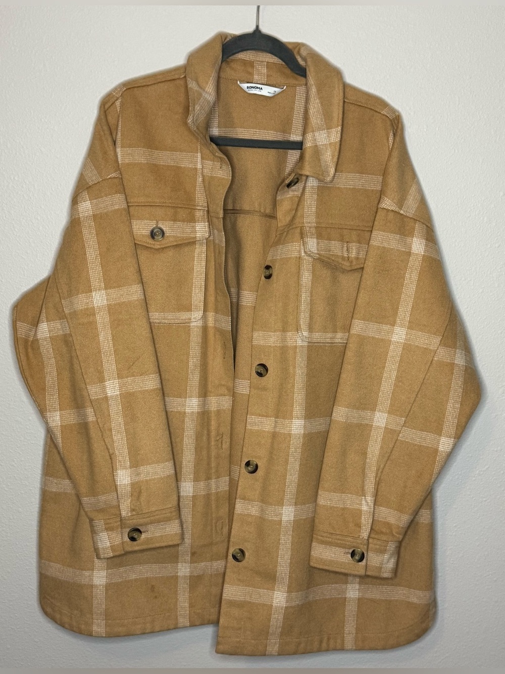 Sonoma Tan Plaid Lightweight Shacket Jacket